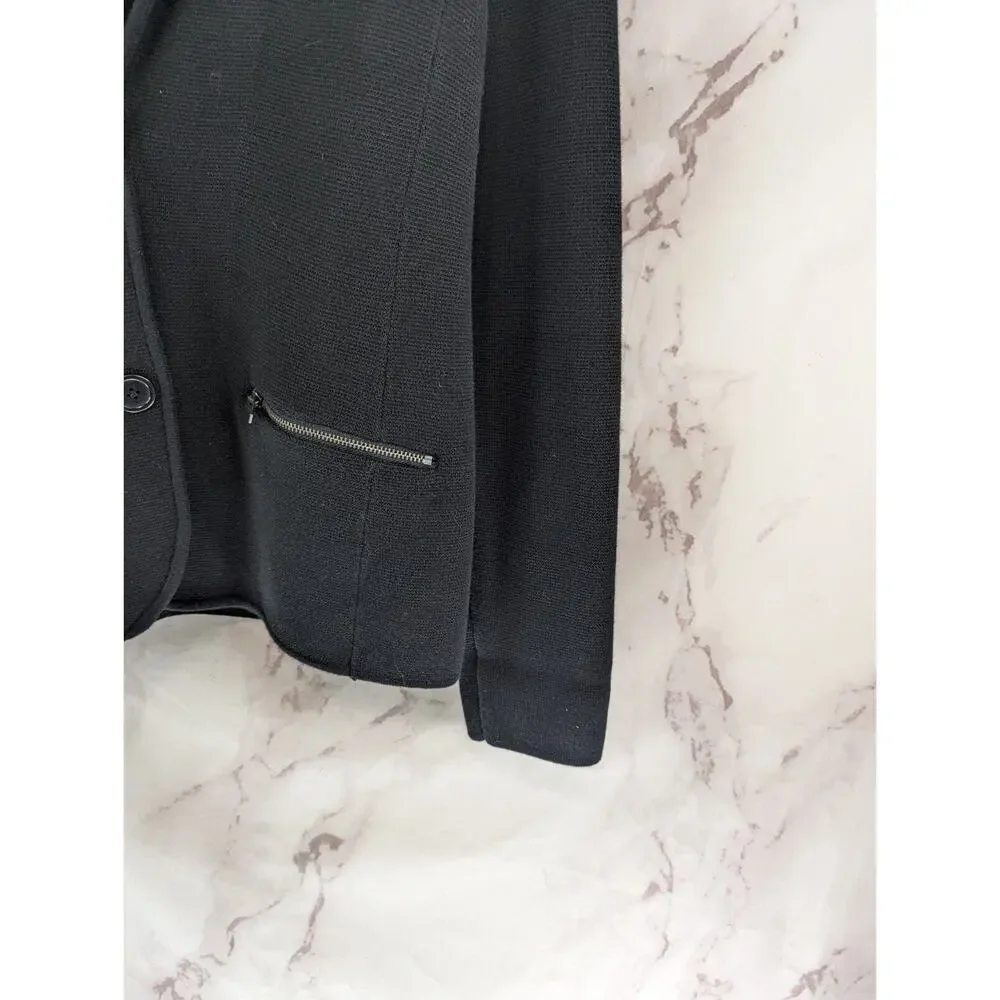 Talbots Sweater Blazer Womens Large 12 14 Black 1 Button Stretch Jacket Zip Knit